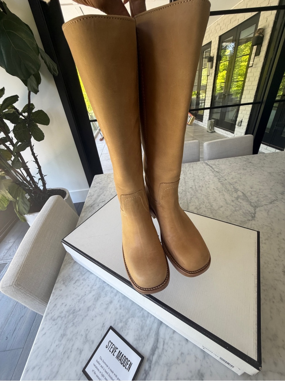 Worn Once! Steve Madden Riggs Banana Lea Classic Tall Leather Boots Tan Size 6